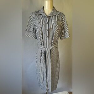 Banana Republic Navy and White Striped Poplin Shirtdress